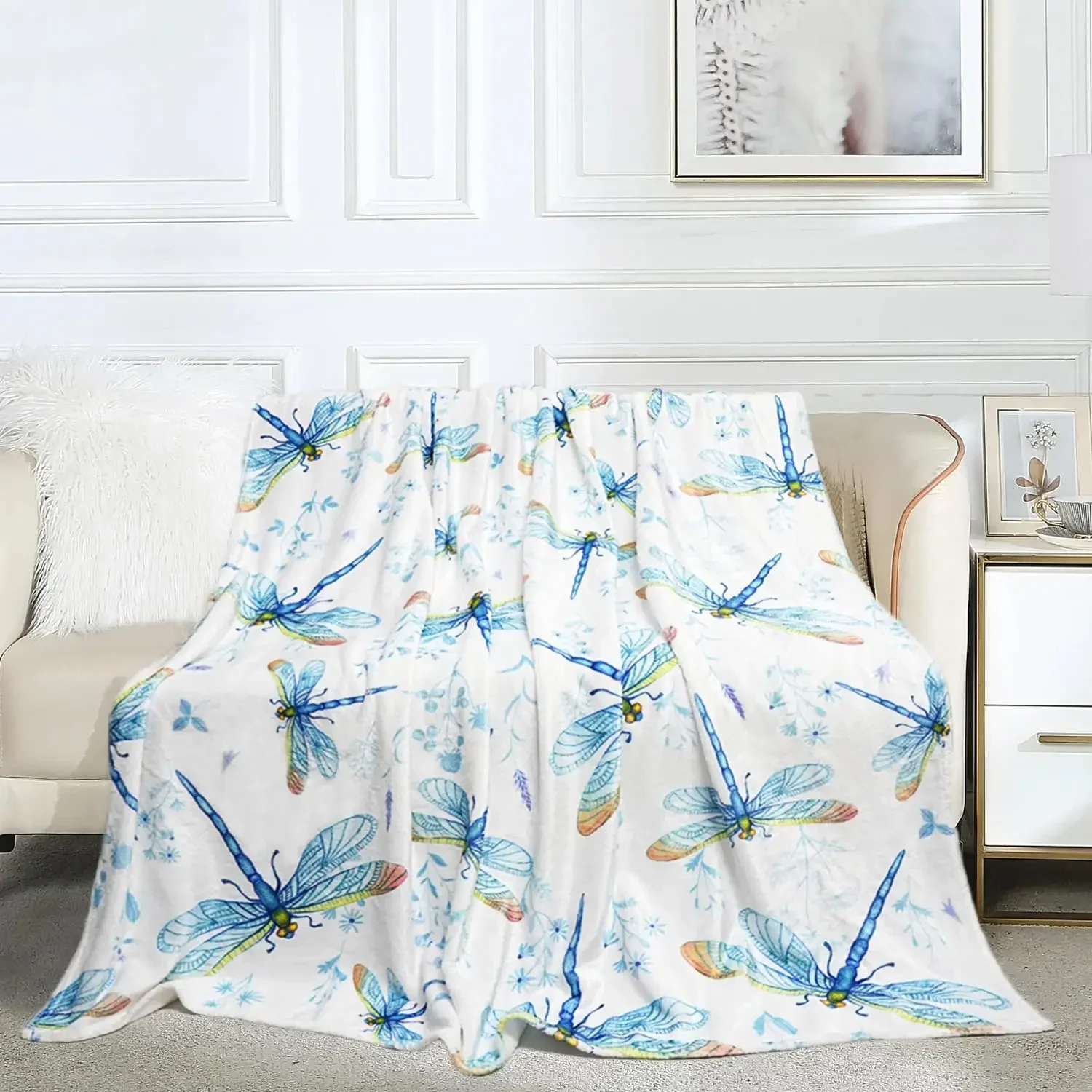 Vibrant Floral Butterfly Print Throw Blanket Cozy Decorative Sofa Bedding for Living Room Decor