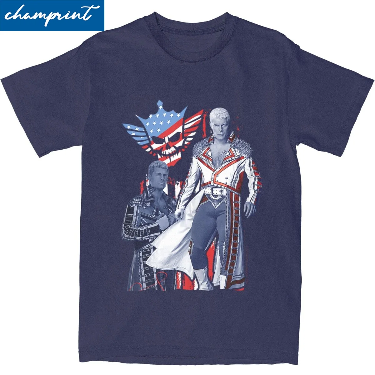 Funny Wwe 4th Of July Cody Rhodes Americana Retro Osama Kellai T-Shirt Men Round Neck Short Sleeve Tops Cotton Tops Shirts