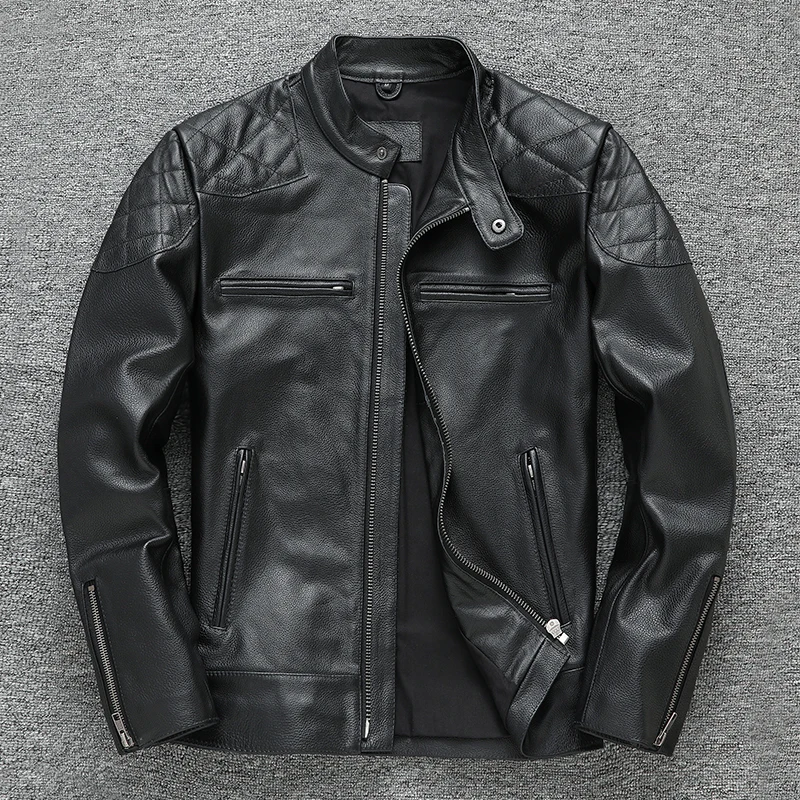 

New Men 2023 Spring Autumn Slim Fit Real Cowhide Coat Men's Genuine Leather Jackets Man Clothes Motorcycle Biker Jackets F520