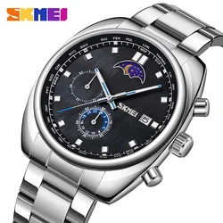 SKMEI Top Brand Luxury Full Steel Moon Phase Quartz Wristwatches Mens Casual Stopwatch Date Watch Waterproof Clock reloj hombre