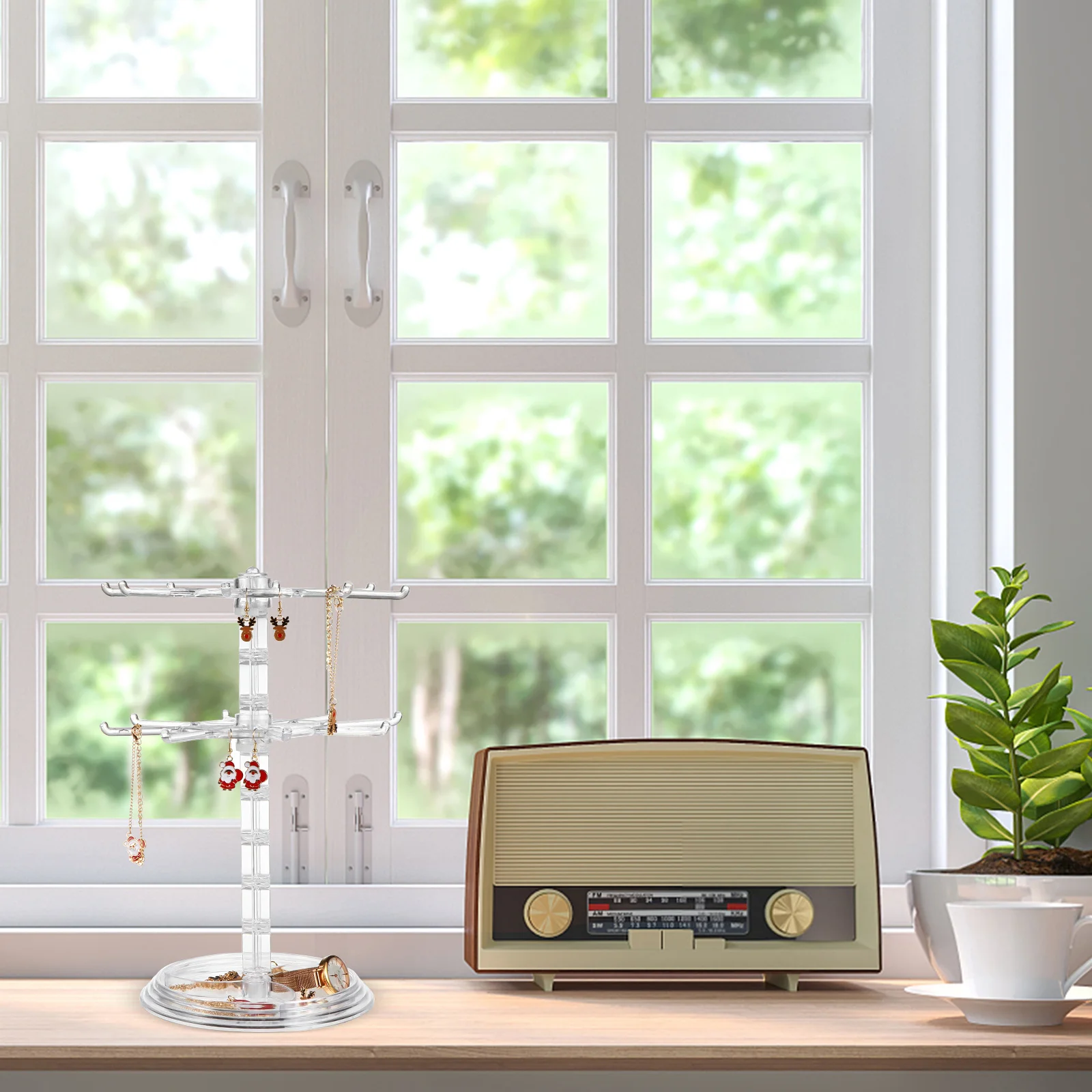 2 قطعة حامل عرض المجوهرات القابل للتدوير 2-Layer القرط تخزين الرف انفصال المنظم ل قلادة تخزين أقراط الوقوف