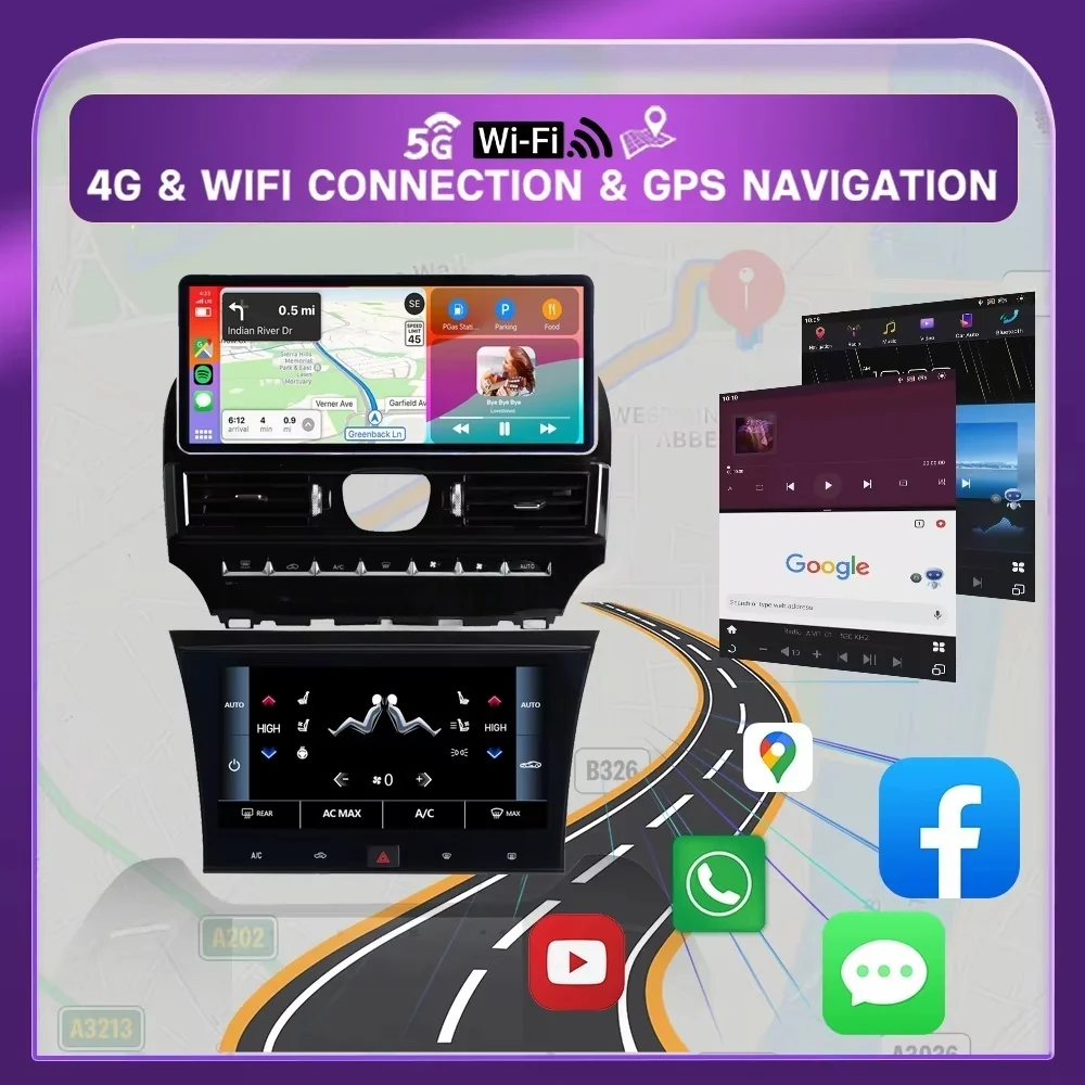 

12,3 + 9,66-дюймовый сенсорный экран 256 ГБ Android 14 CarPlay и Android Auto головное устройство для Chrysler 300C 2011-2015 Экран GPS-навигации