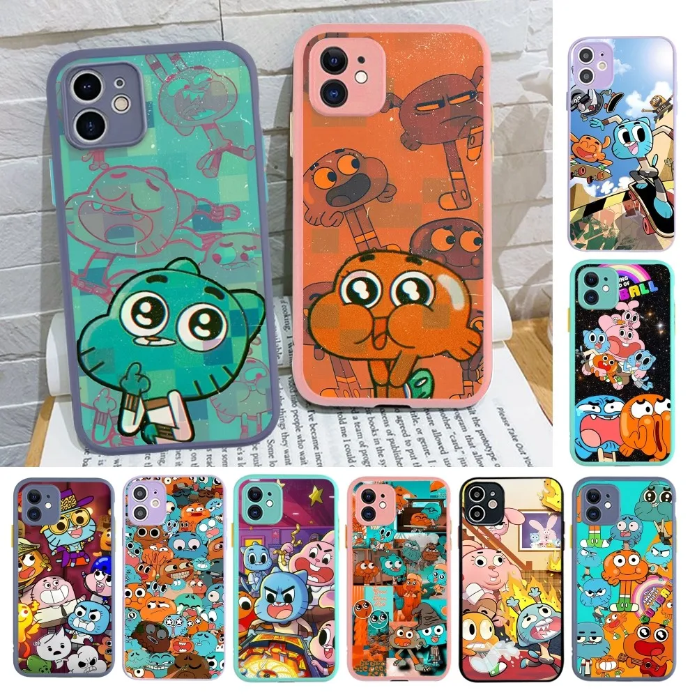 

Anime-World-of-Gumball Phone Case for iPhone 14 11 12 13 Mini Pro Max 8 7 Plus X XR XS MAX Translucent Matte Cover