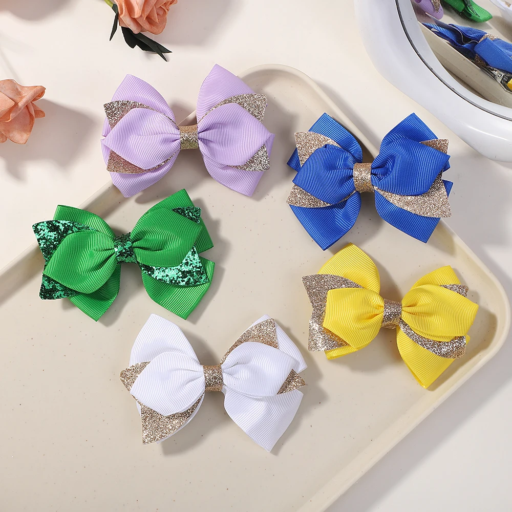 2 stks/set Glitter Grosgrain Lint Strikken Haar Clips voor Kinderen Meisjes Handgemaakte Haarspeld Haarspeldjes Hoofdtooi Haaraccessoires Groothandel