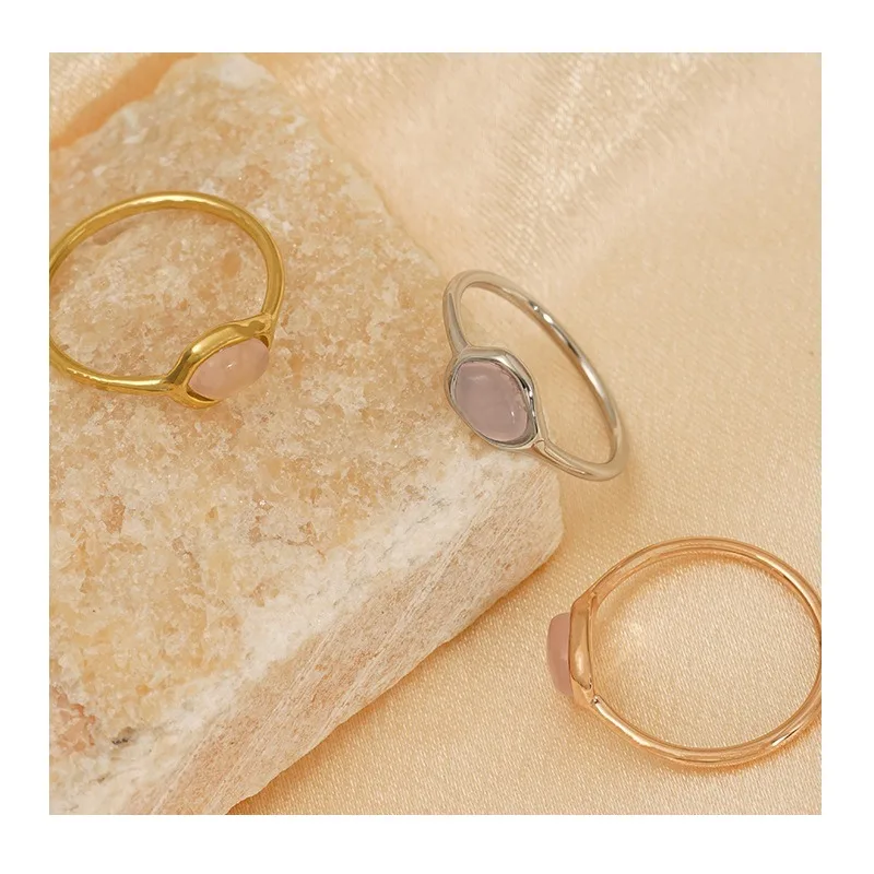 

Light Luxury Powder Crystal Natural Stone Stainless Steel Ring Women's High Sense Irregular Fashion Ring