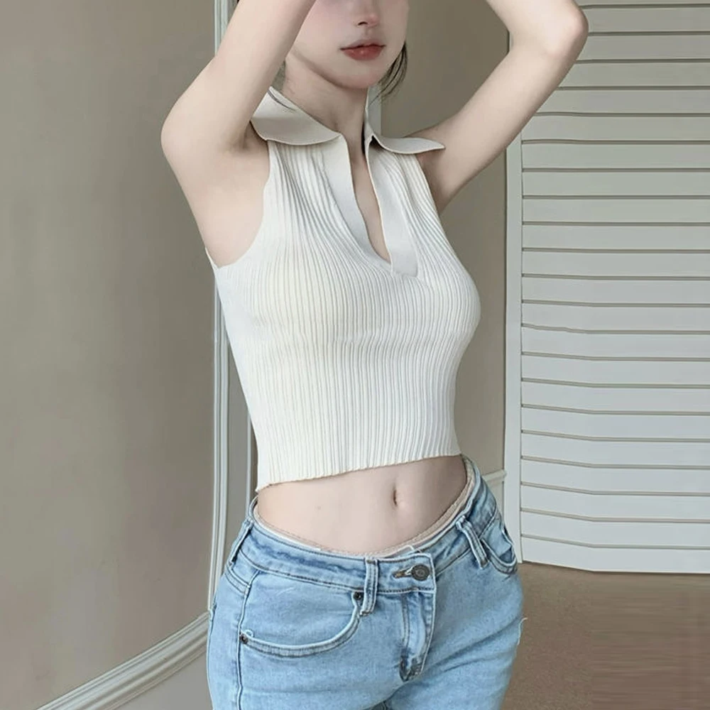 Cheaper High Neck Knitted Tank T Shirt Women Vest Sweater Purple Red Sleeveless Blouses Woman Clothes Womens Shirt Tops Girl