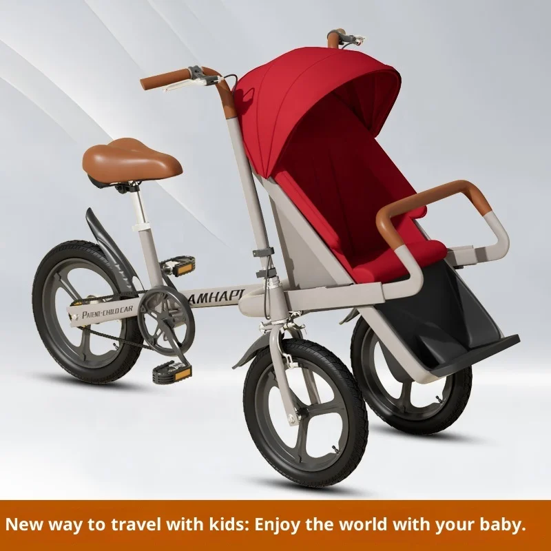 New Model Three-Wheel Stroller Bicycle Front Baby Seat for Parents Children Aluminum Alloy Frame 20KG Load Capacity