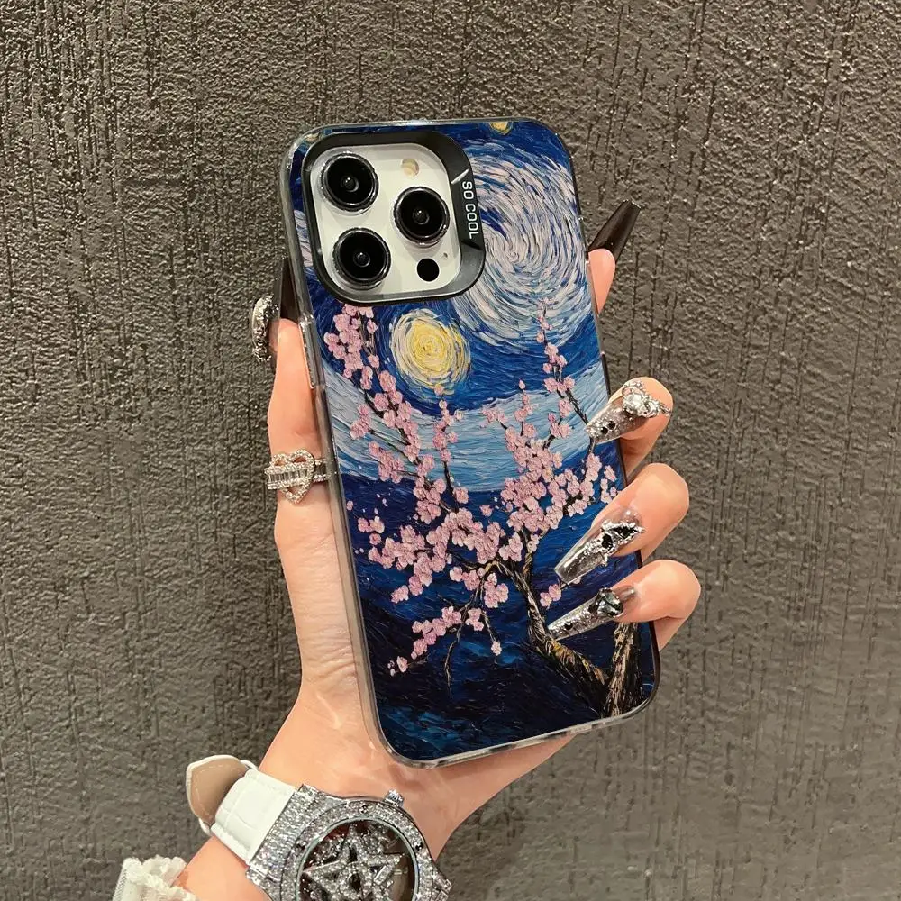 

Oil painting cherry blossom design mobile phone case suitable for iPhone 16 17 15 14 13 12 11 Pro/ Max /Plus anti-fall and shock