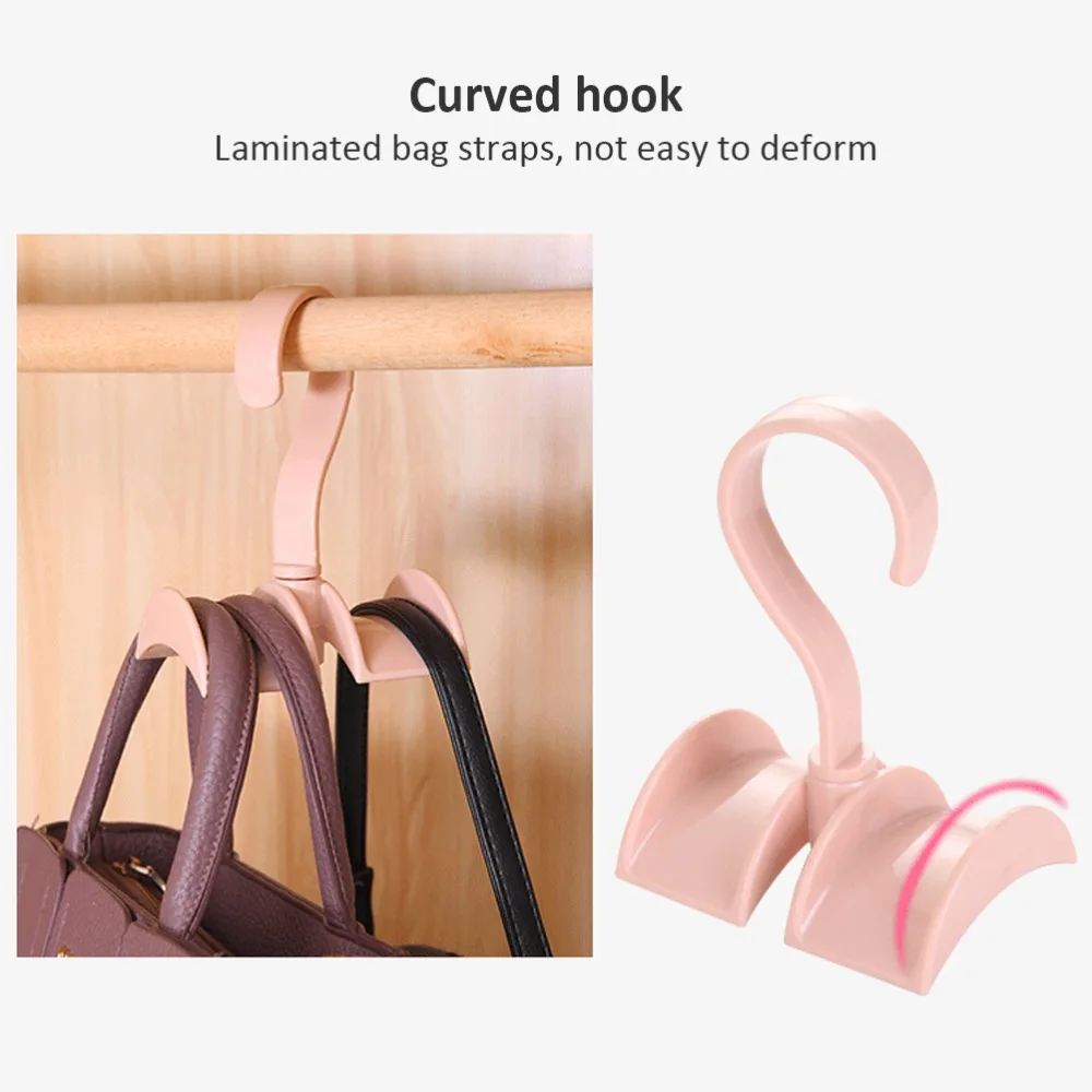 Practical Plastic Rotatable Closet Hanger Pink Width 3.5cm Swivel Storage Hanger Double Hook Hanger Closet Storage