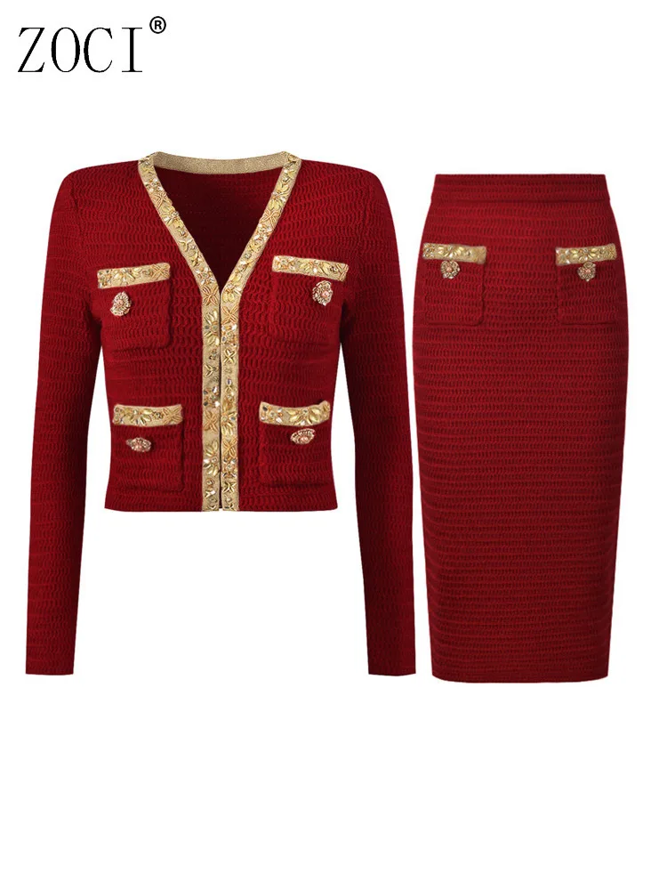 

ZOCI женские юбки, платья, костюм с блестками, сращенные бисером, вязаные кардиганы с длинными рукавами, пальто, винтажная посылка, хип-юбка, новинка 2023 г.