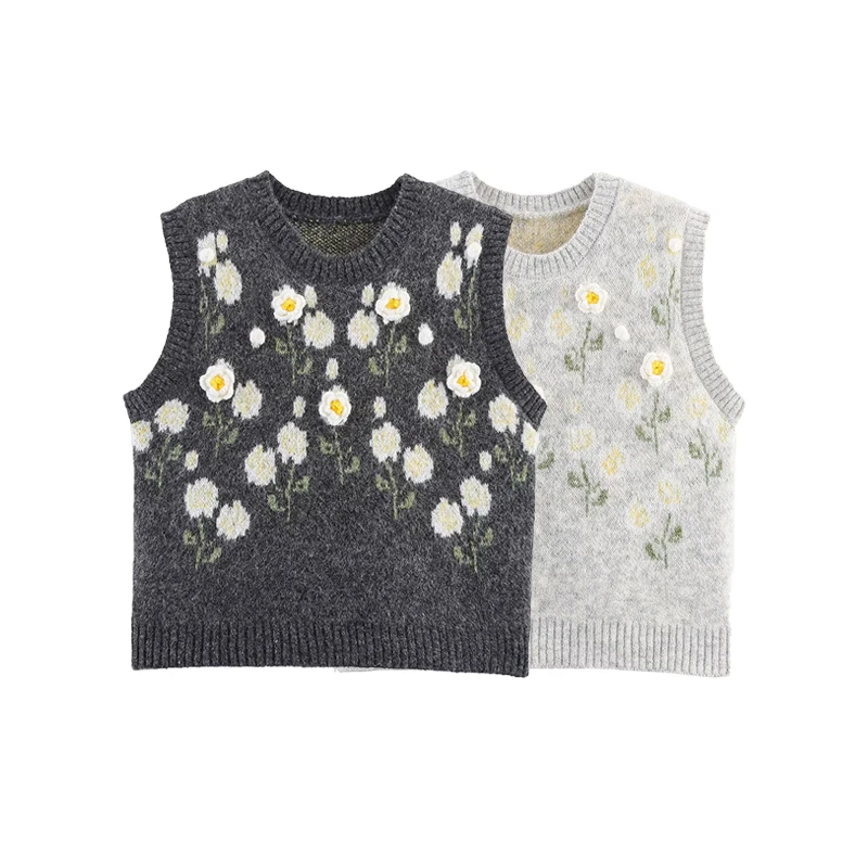 

JNLEAOG Faionable Knitted Vest Women's Casual Loose Fit round Ne Pullover Polyester Fiber Floral Pattern Autumn New Arrival