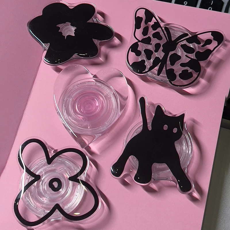 Korea Cute Cat Black Butterfly Flower Grip Tok Phone Holder Finger Ring Foldable Griptok For iPhone Samsung Universal Accessorie