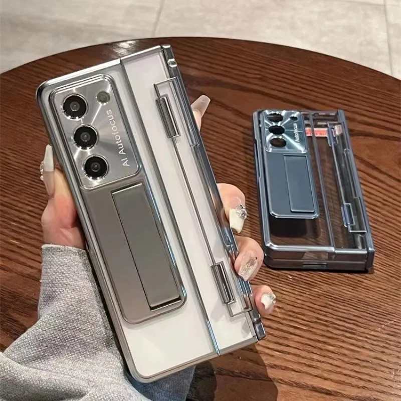 Etui z przezroczystego tworzywa z powłoką galwaniczną, z podstawką i folią ochronną na ekran, odporne na wstrząsy, do Samsung Galaxy Z Fold 8 Ultra 7 6 5 4 3. — zdjęcie produktu 2