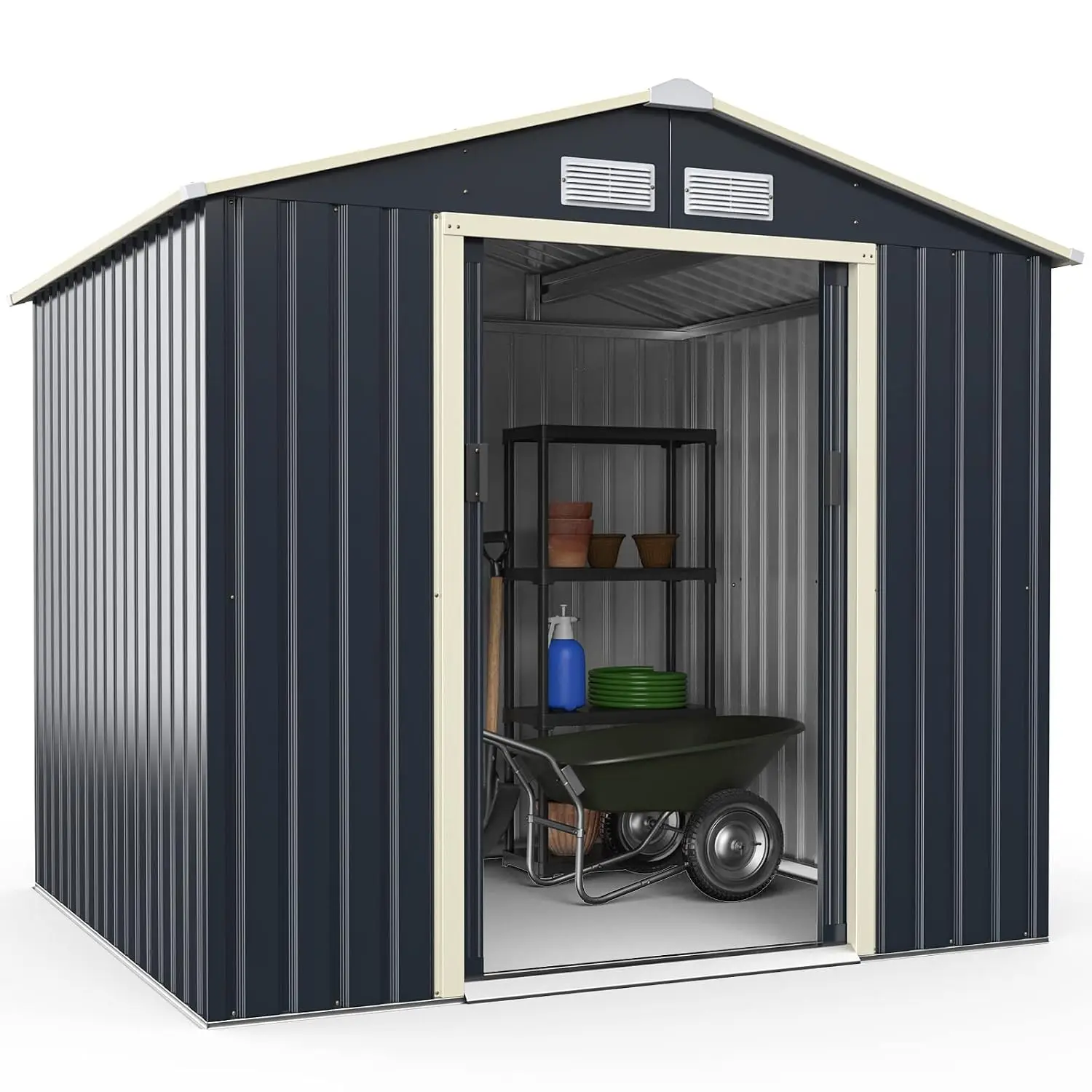 Metal Outdoor Storage Shed 7'x6' with 4 Vents & Double Sliding Door for Garden Backyard Farm, Customized
