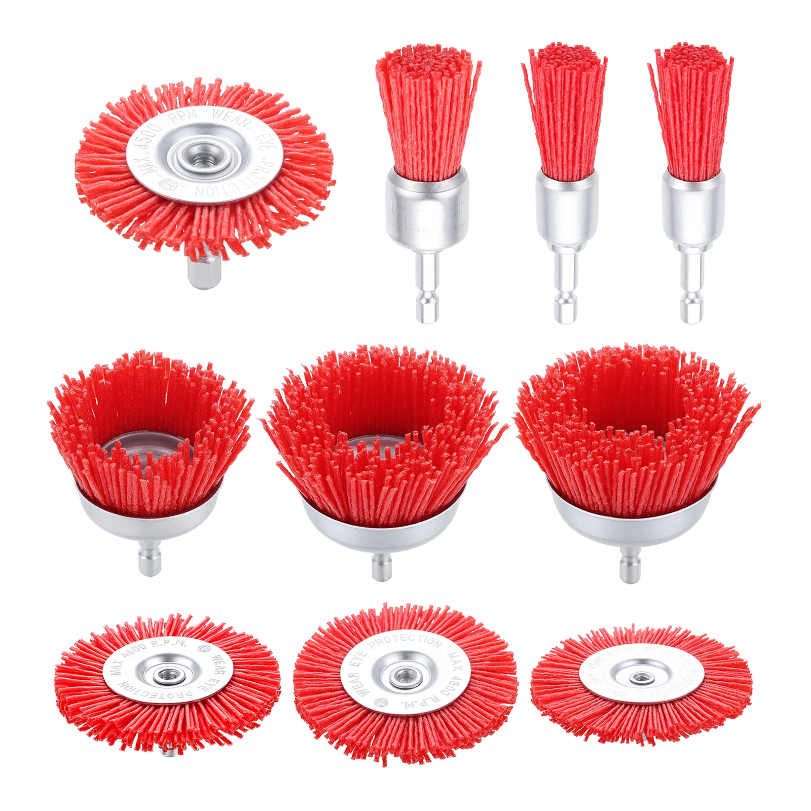 10PCS Durable Nylon Pen/Flat/Bowl Brushes Cleaning Accessories Tool Fits Most Drills For Wood Deburring And Polishing 80# Grit