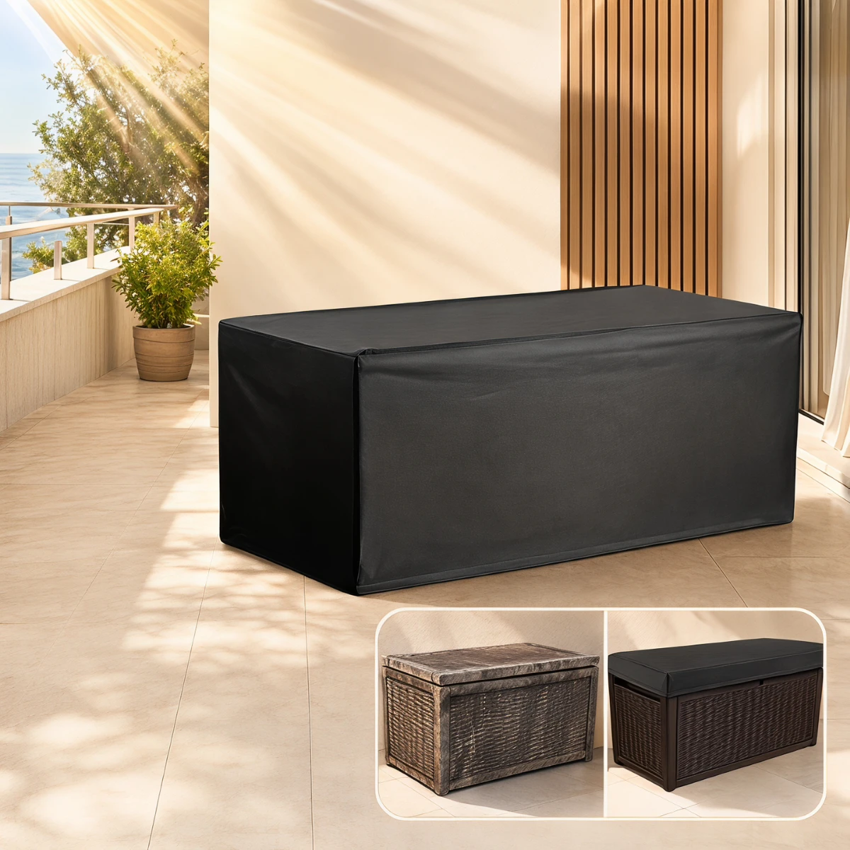 Black Oxford Outdoor Storage Box Cover Only Universal Deck Chest Protector Dustproof Waterproof For Garden Patio Cabinet Rack