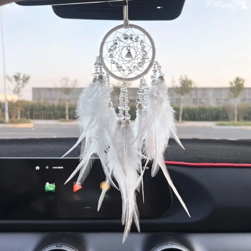 Hand Knitting Dream Catching Wind Chimes Decoration Delicate Tassel Catching Pendant Car Pendant Feathers and Iron Ring