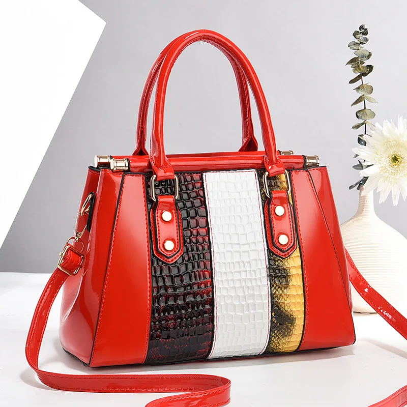 

New Splicing Women Bag 2024 Fashion Bright Leather Crocodile Pattern Single Shoulder Cross Shoulder Handbag designer luxury y2k