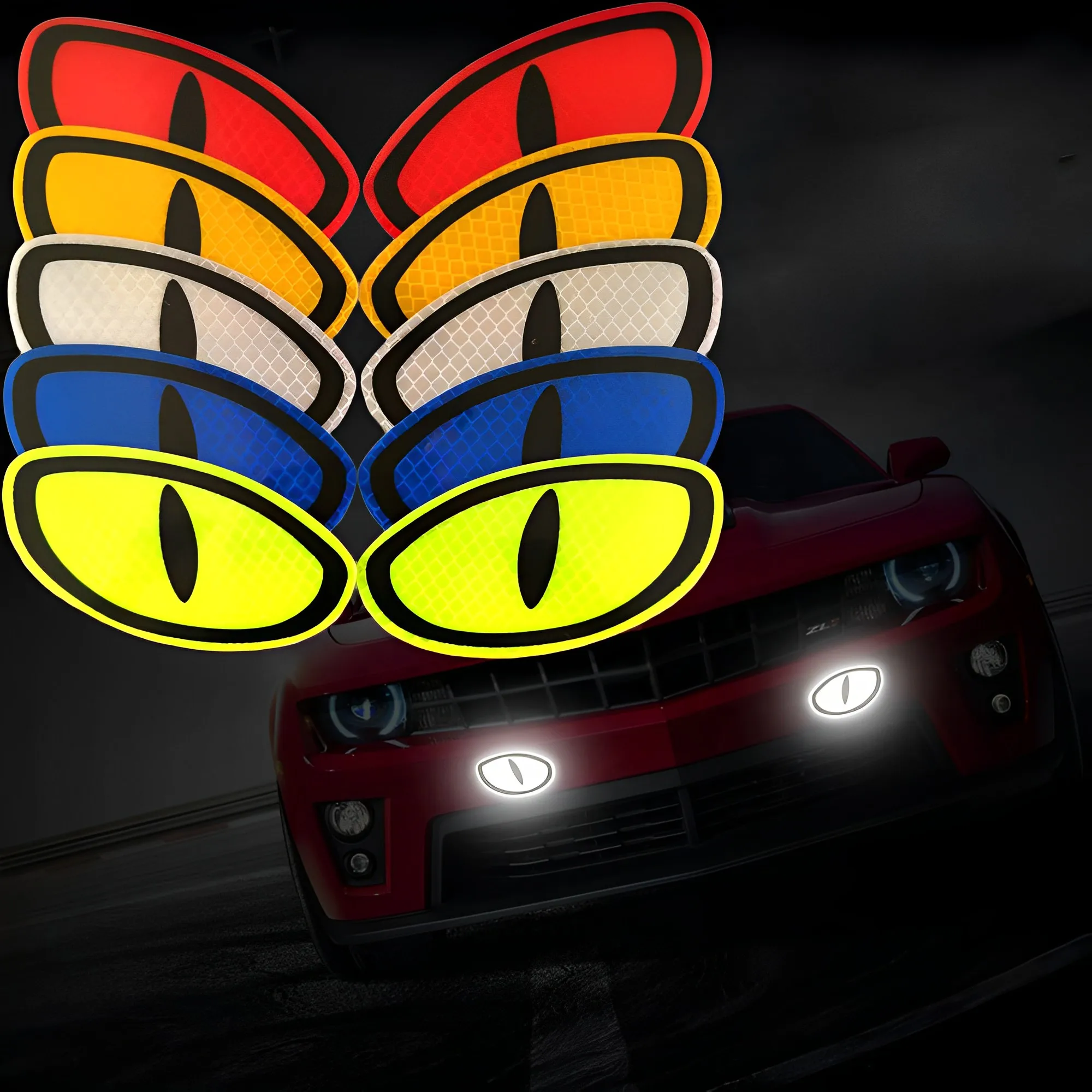 

2Pcs Reflective Safety Warning Stickers Eyes Cartoon Car Stickers Auto Truck Moto Reflective Strips Auto Exterior Accessories