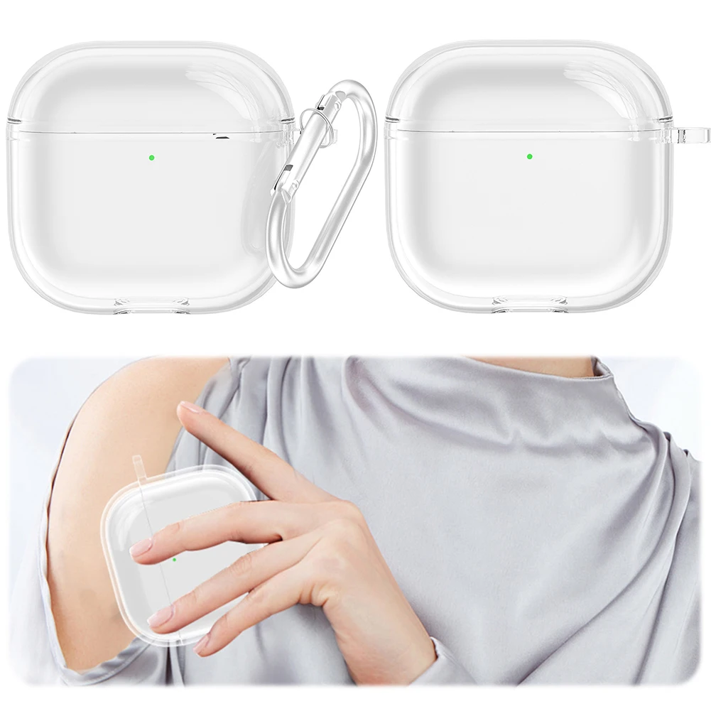 Wireless Earphone Cover Shockproof TPU Transparent Case with Carabiner Clear Soft Skin Cover Case for Apple AirPods 4 (2024)