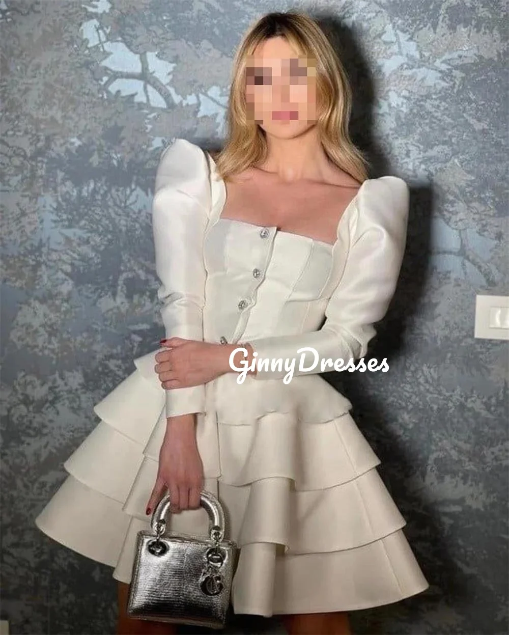 Vestido corto personalizado con escote cuadrado para mujer, elegante vestido de lujo con volantes y cremallera, vestidos de graduación con forro de manga larga para cóctel Dr