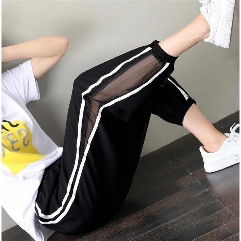 

5XL Soft Comfort Women Pants 2022 New High Waist Casual Summer Mesh Cool Slacks Pants Women Ankle-Length Long Trousers Bloomers