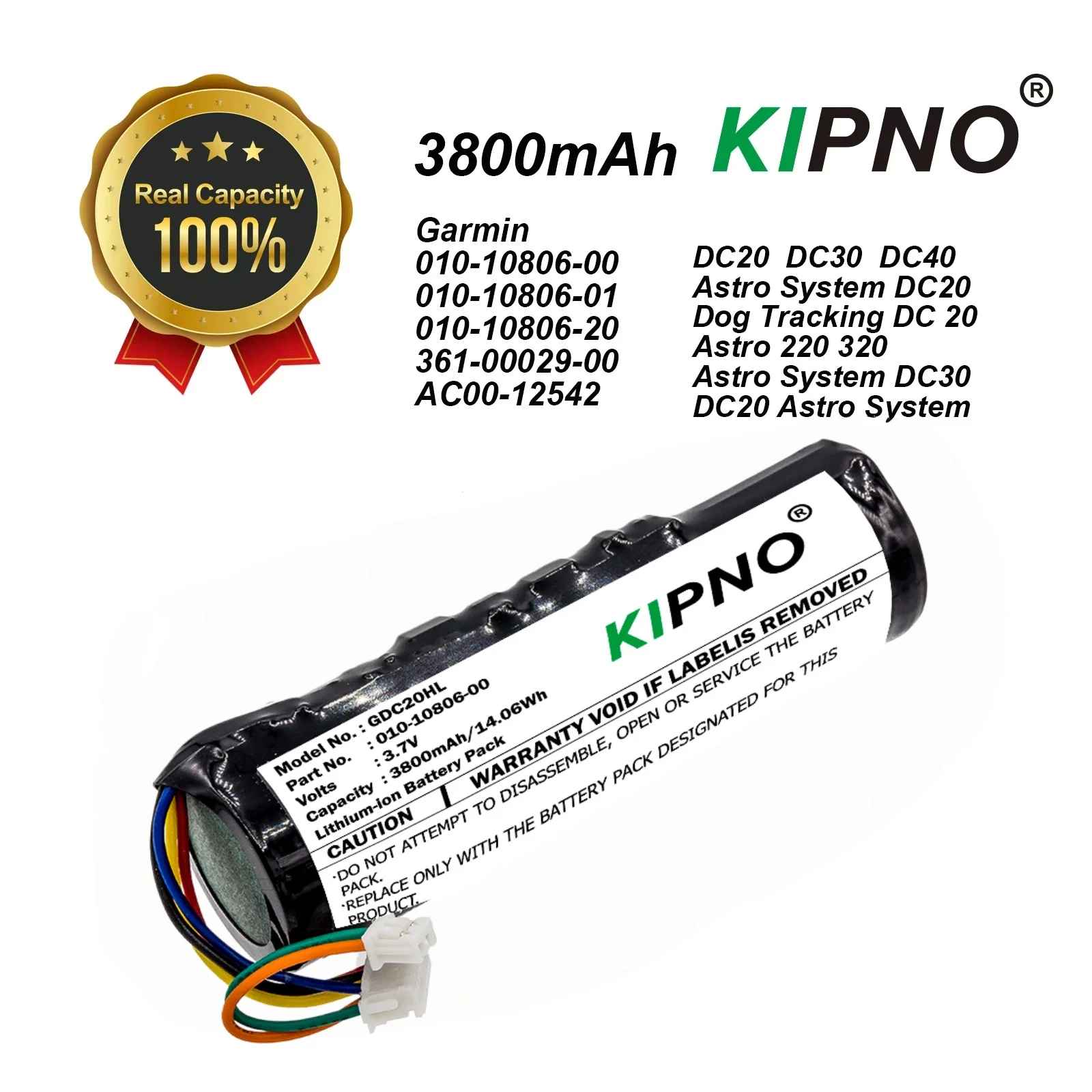 

KIPNO Dog Collar 3800mAh Battery For Garmin DC20 DC30 DC40 010-10806-00 010-10806-01 010-10806-20 361-00029-00 AC00-12542