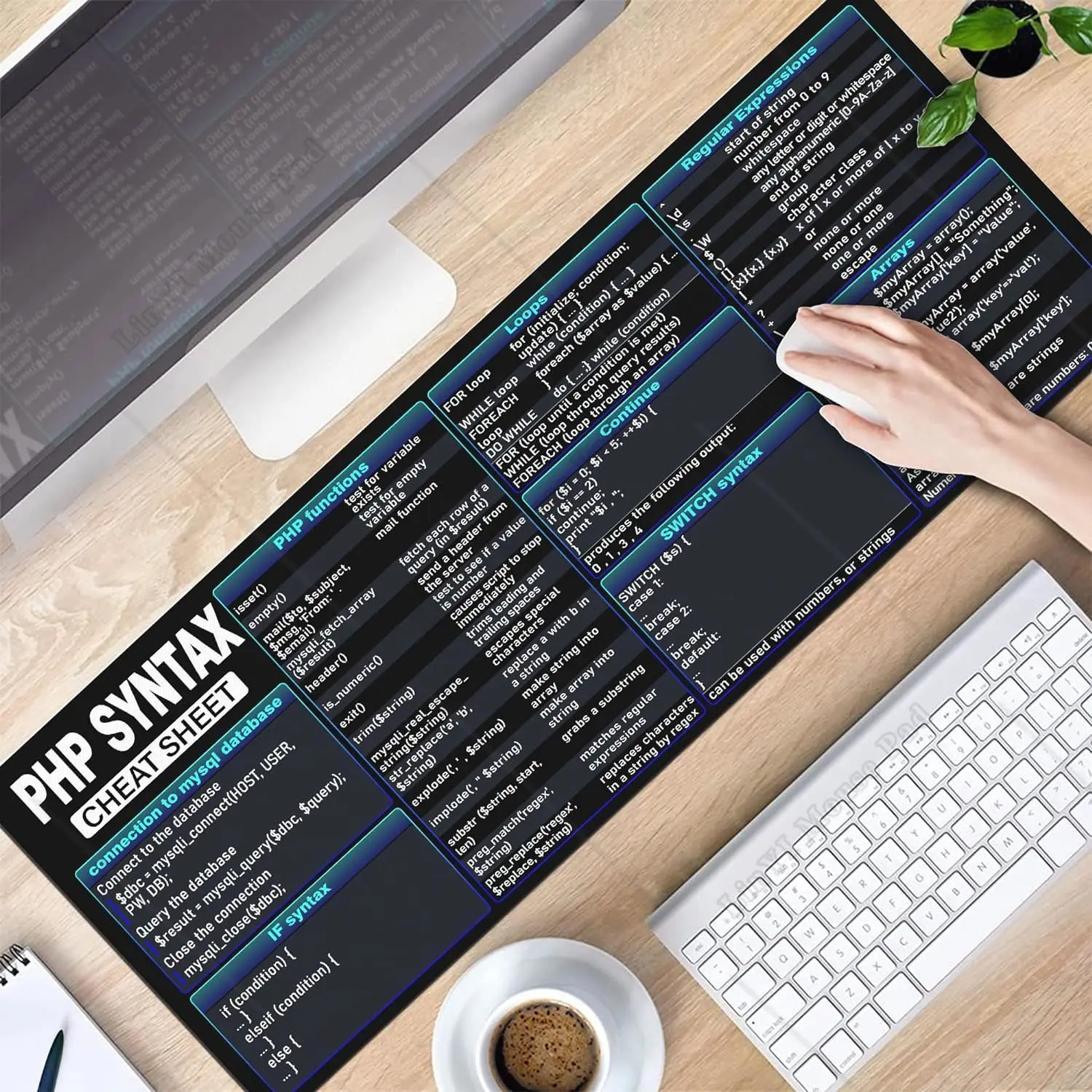 PHP Cheat Sheet Schreibtisch matte für Programmierer Entwickler Schreibtisch Zubehör Geschenk Mitarbeiter Quick Key große Anti-Rutsch-Mauspad für Büro
