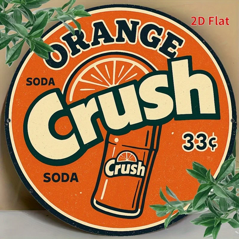 [2D Flat] Vintage Orange Crush Soda Metal Sign - 20cm Round Retro Wall Decor with 