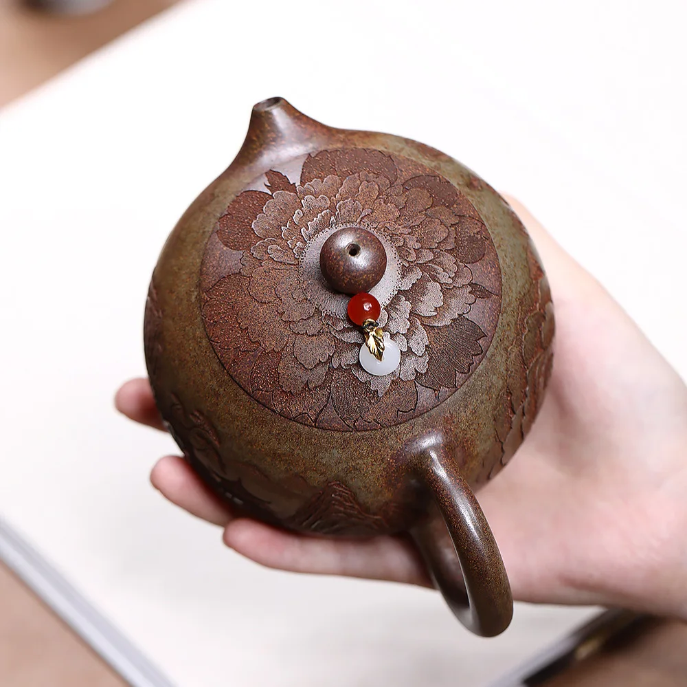 400ml Chinese Yixing Purple Clay Teapots Famous Handmade Dragon Pattern Xishi Tea Pot Raw Ore Dahongpao Kettle Zisha Tea Set
