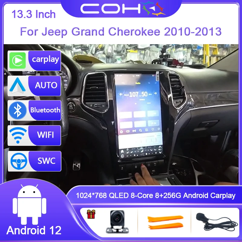 

13.3 Inch For Jeep Grand Cherokee 2010-2013 Car Multimedia Player Gps Radio Android 12 Octa Core Carplay Android Auto 4G WIFI