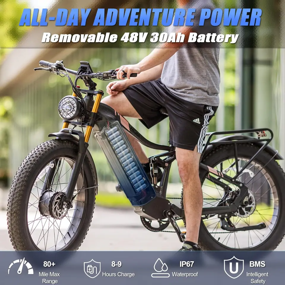2026 Dual Motor Electric Bike for Adults AWD 5000W/3000W Peak 40 MPH/30 MPH E Dirt Bike, 52V/48V Removable Battery 65/80/150 Mil image 22