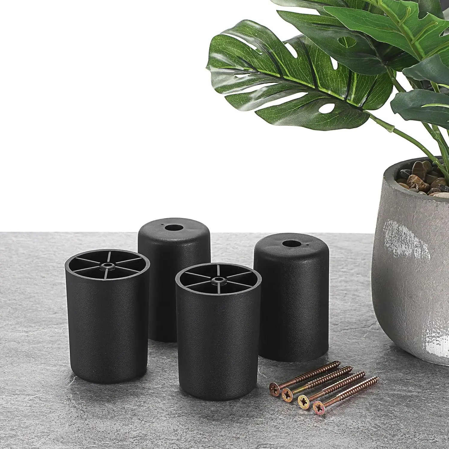 4 قطع من أرجل الأثاث البلاستيكية مقاس 3 بوصات، أرجل أريكة بلاستيكية، أرجل الأريكة، مجموعة استبدال أقدام الأريكة، ساق كرسي مستديرة سوداء