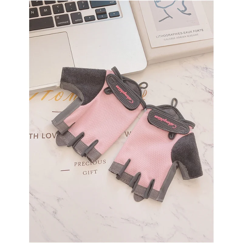 Men Women Summer Equipment Training Yoga Half Finger Ice Silk Letter Mitten Gym Fitness Non Slip Sport Bicycle Cycling Glove