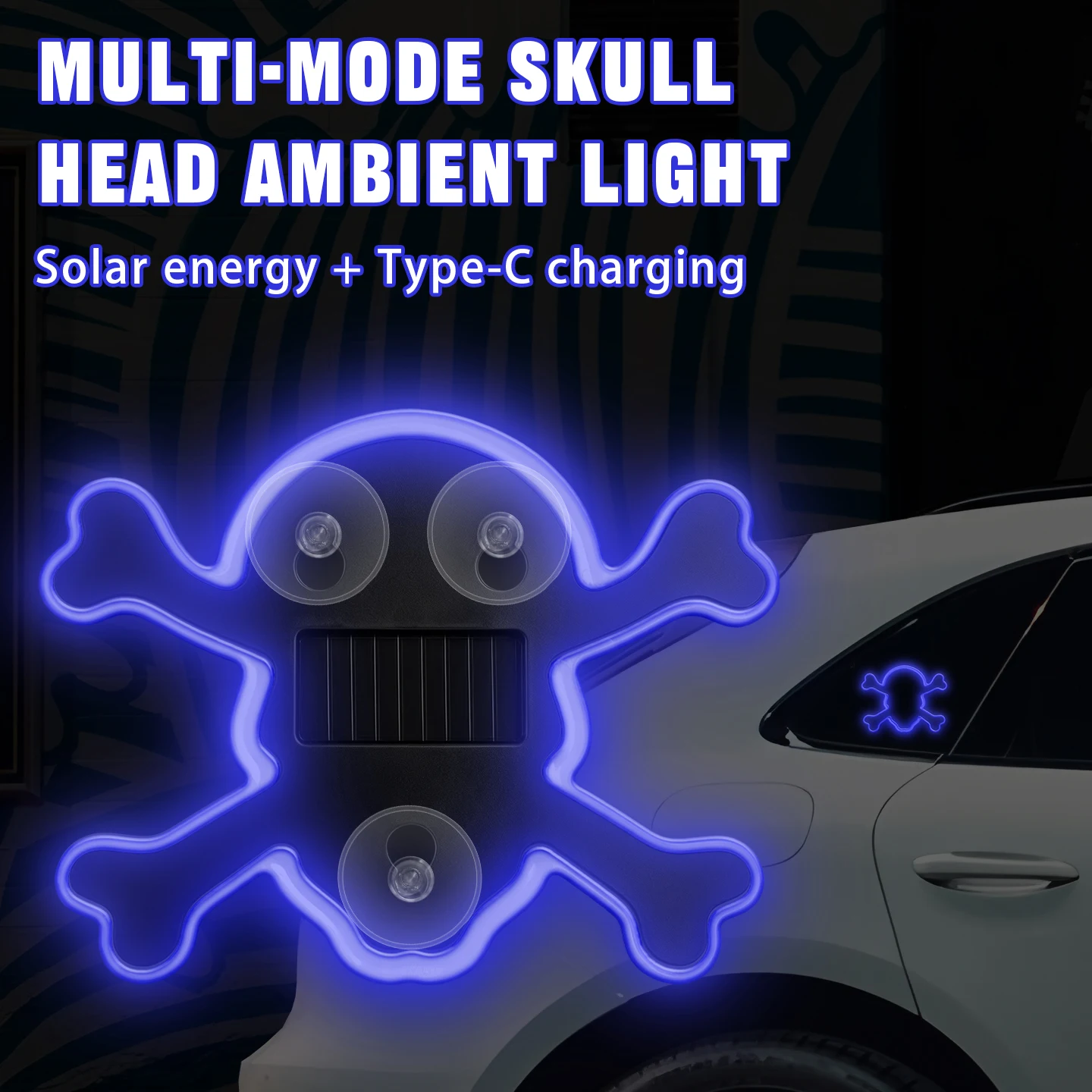 Solar Charging Skull LED Neon Atmosphere Lamp Waterproof Novelty Light Halloween Decor For Car Window Holiday Party Decoration