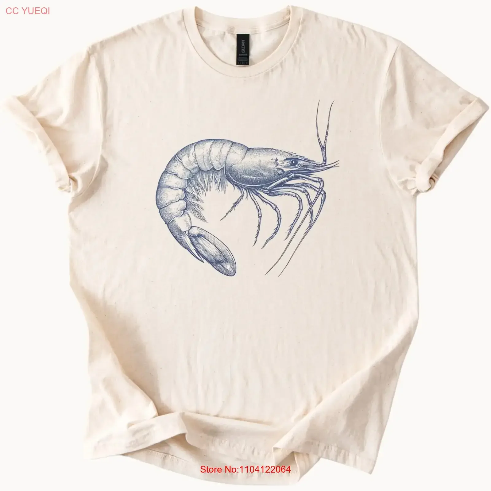 Shrimp Art T Shirt Prawn Ocean Sea Life Coastal Nautical vintage Washed Top For Everyday Wear fashion homme streetwear graphic