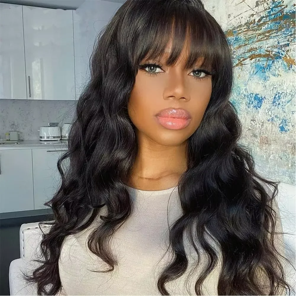 30 Inch Full Machine Made With Bangs High Density Wig On Sale Loose Body Wave 3x1 100% Human Hair Wig For Black Women Choice