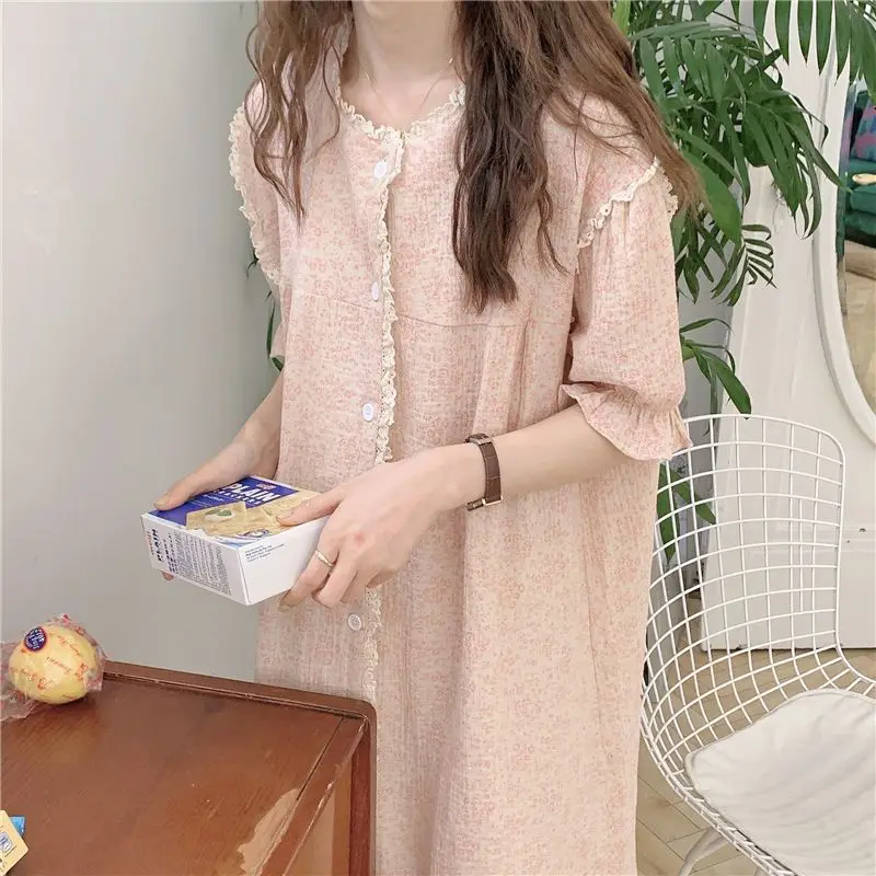 Nightgowns Women Floral Baggy Summer Sleepwear Designer Temper Sweet Girlish French Home Casual Cozy Puff Sleeve Clothes Kawaii