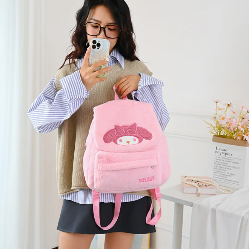 Sanrio Hello Kitty Leuke Zoete Student Schooltas Kulomie Cartoon Borduren Afdrukken Eenvoudige Mode Pluche Flip Rugzak