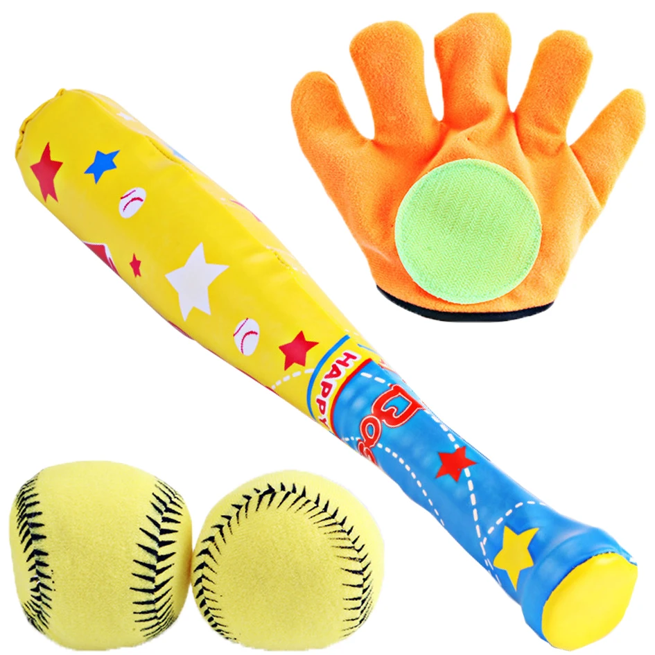 1 Set/4 Pcs ABS Baseball Kit Baseball for Kids Chindren Outdoor Ball Sports 1 Pc Bat, 1 Pc Hoop and Loop Glove, 2 Pcs Baseball