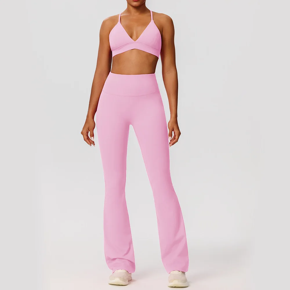 Yoga suit set European American tight fitting sports underwear beautiful back hip lifting pants running fitness two-piece set
