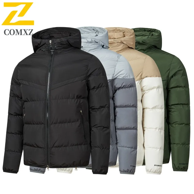 

COMXZ Mens Down Jacket 2025 Luxury Hooded Hiking Travel Lightweight Parka Coats Fashion Walking Winter New Padding Coat