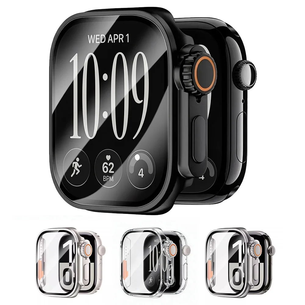 Tempered Glass Cover For Apple Watch Series 12 46mm 42mm Screen Protector Change To Ultra Hard PC Case For iWatch Series 12