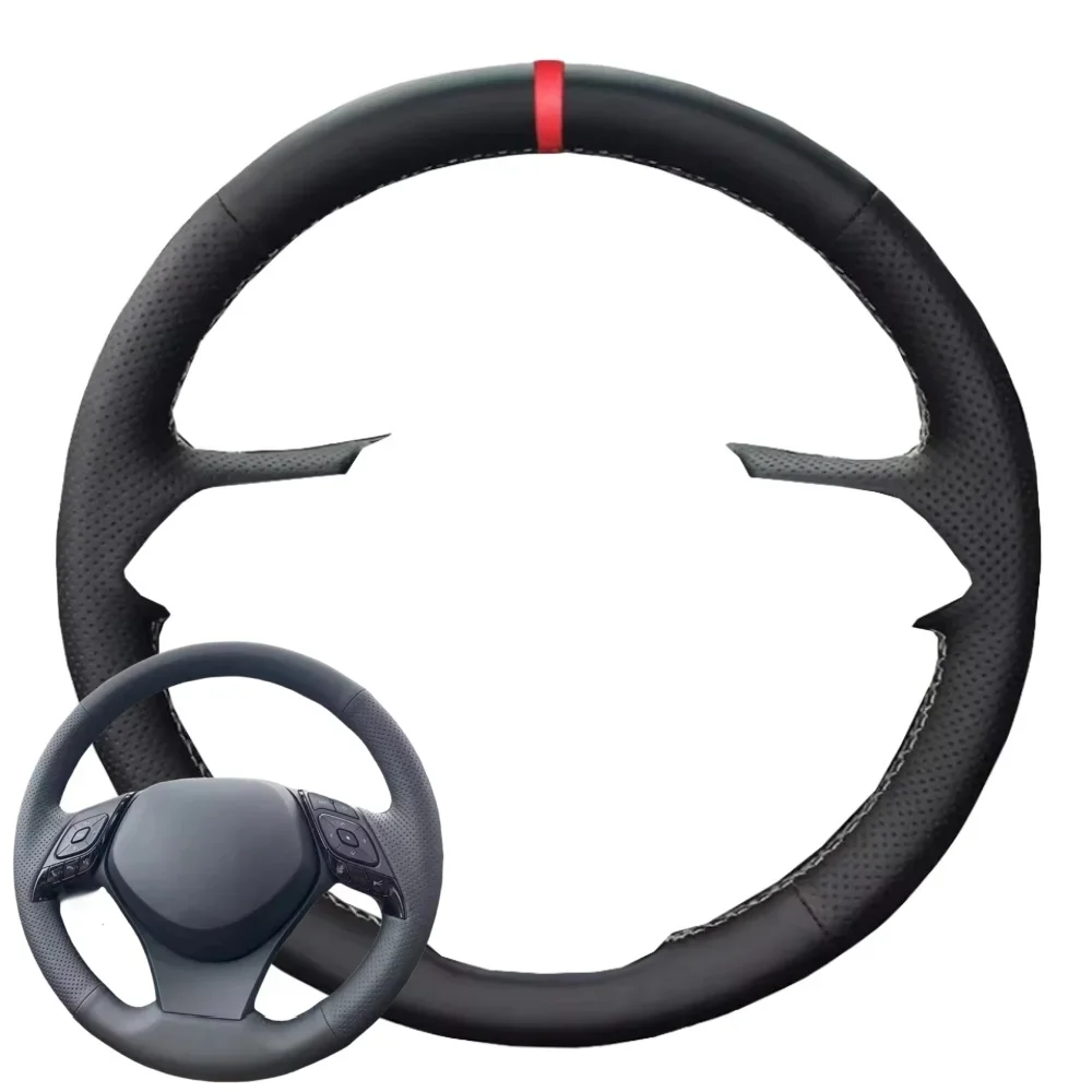 

Оригинальный автомобильный черный перфорированный нескользящий чехол на руль по индивидуальному заказу для Toyota C-HR CHR 2016 2017 2018 2019, автомобильные аксессуары