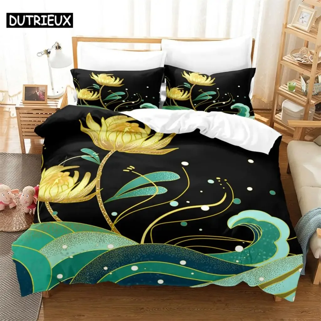 3PCS Lotus Bedding Sets Home Bedclothes Super King Cover Pillowcase Comforter Textiles Bedding Set Duvet Cover King Size