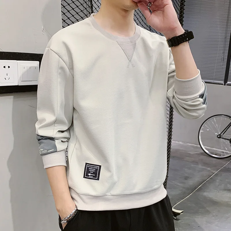 

Spring Autumn Men's Sweatshirt Casual Loose O-Neck Patchwork Handsome Bottoming Tops Fashion All-Match Simple Cozy Pullovers