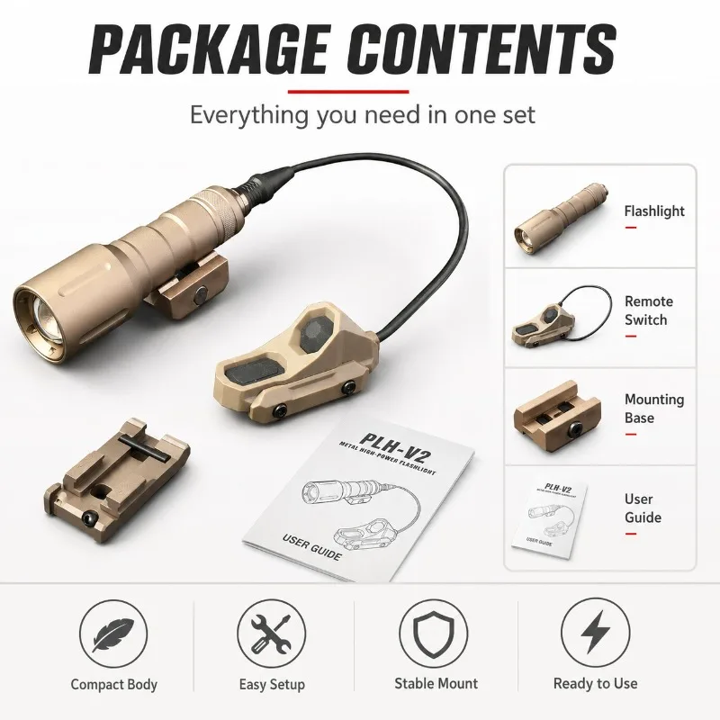 PLH‑V2 High‑lumen Focus‑adjustable Flashlight, Bright Illumination Torch Equipped with Mouse‑tail Control Cable