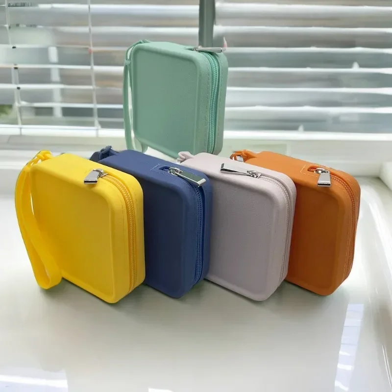 Silicone Small Cosmetic Bags Organizer Wallet Girl Coin Purse Simple Waterproof Zipper Makeup Bag Earphone Case Students