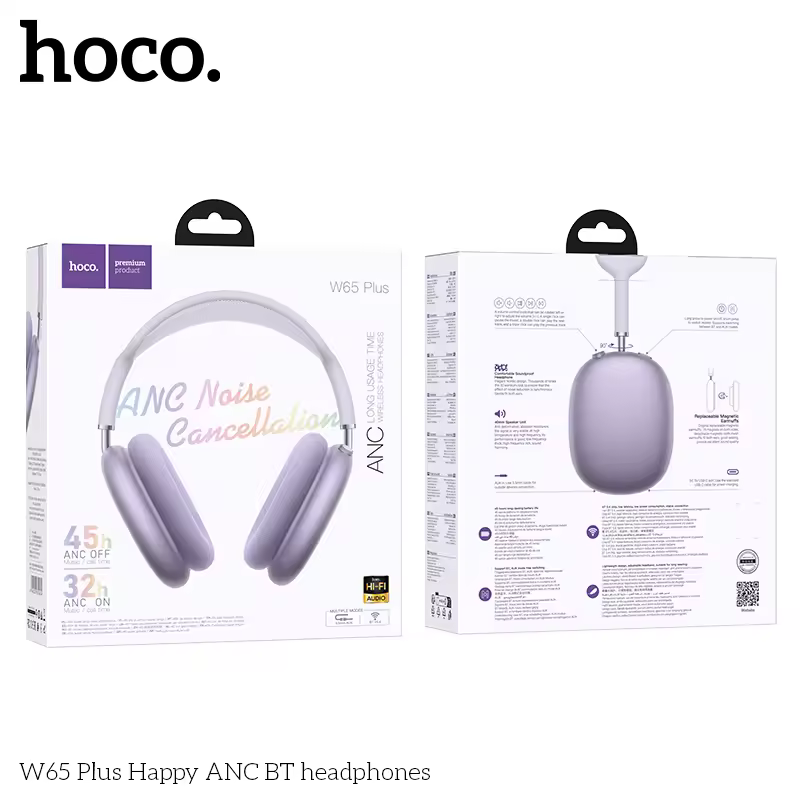 HOCO W65 Plus ANC Noise Reduction Bluetooth Headphones Over The Ear Wireless Big Earphone Hifi Sounds Sport Headsets With Button - Image 9
