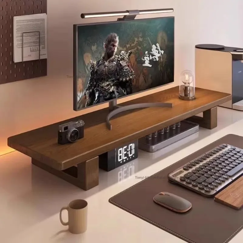 Japanese Walnut Office Desk Shelf Solid Wood Riser Desktop Tray Stand PC Storage Holder E-sports Home Accessories
